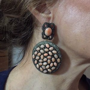 Ross Simons SS BLK/18KT Coral & Diamond Earrings